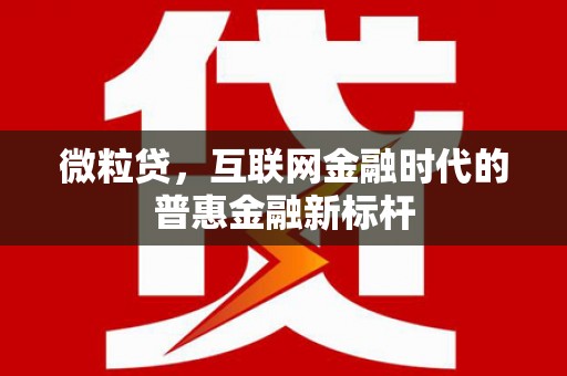 金昌微粒贷，互联网金融时代的普惠金融新标杆